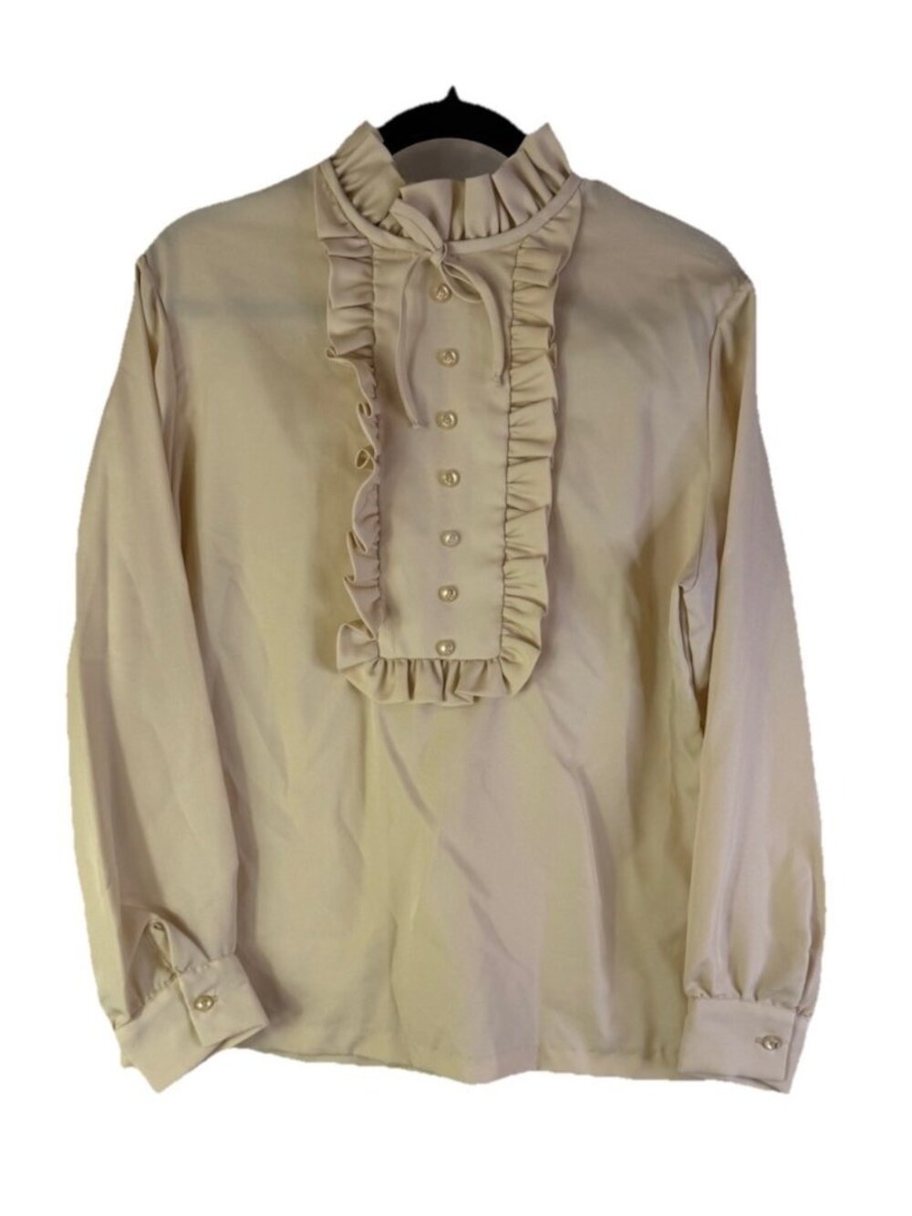 Vintage 70s Disco Edwardian Frill Bib Collared Shirt Blouse Top